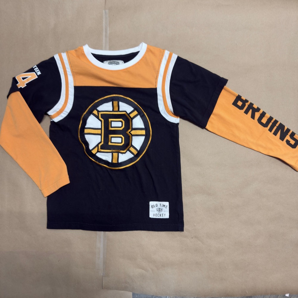 Old Time Hockey Bruins Long Sleeve Shirt Youth Medium Black Gold NHL Cotton‎